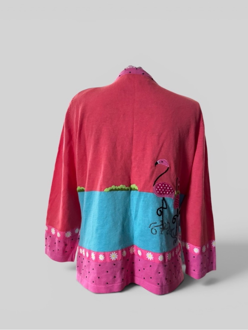 Vintage Jack B. Quick Embroidered Coral and Pink Flamingo Sequin Cardigan - Picture 4 of 4
